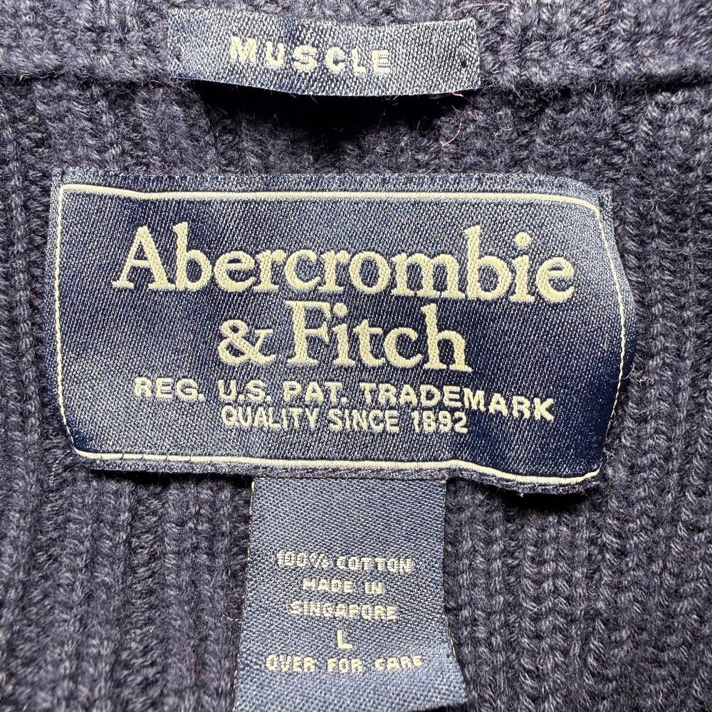 Vintage Abercrombie & Fitch Ribbed Quarter-Zip Sweater | Men’s | Navy Blue - Picture 3 of 3